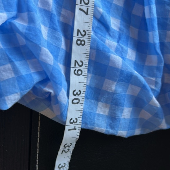 Free People Dress Gingham Blue White Lace Bubble Hem Angel Sleeve Sz L - Picture 9 of 9